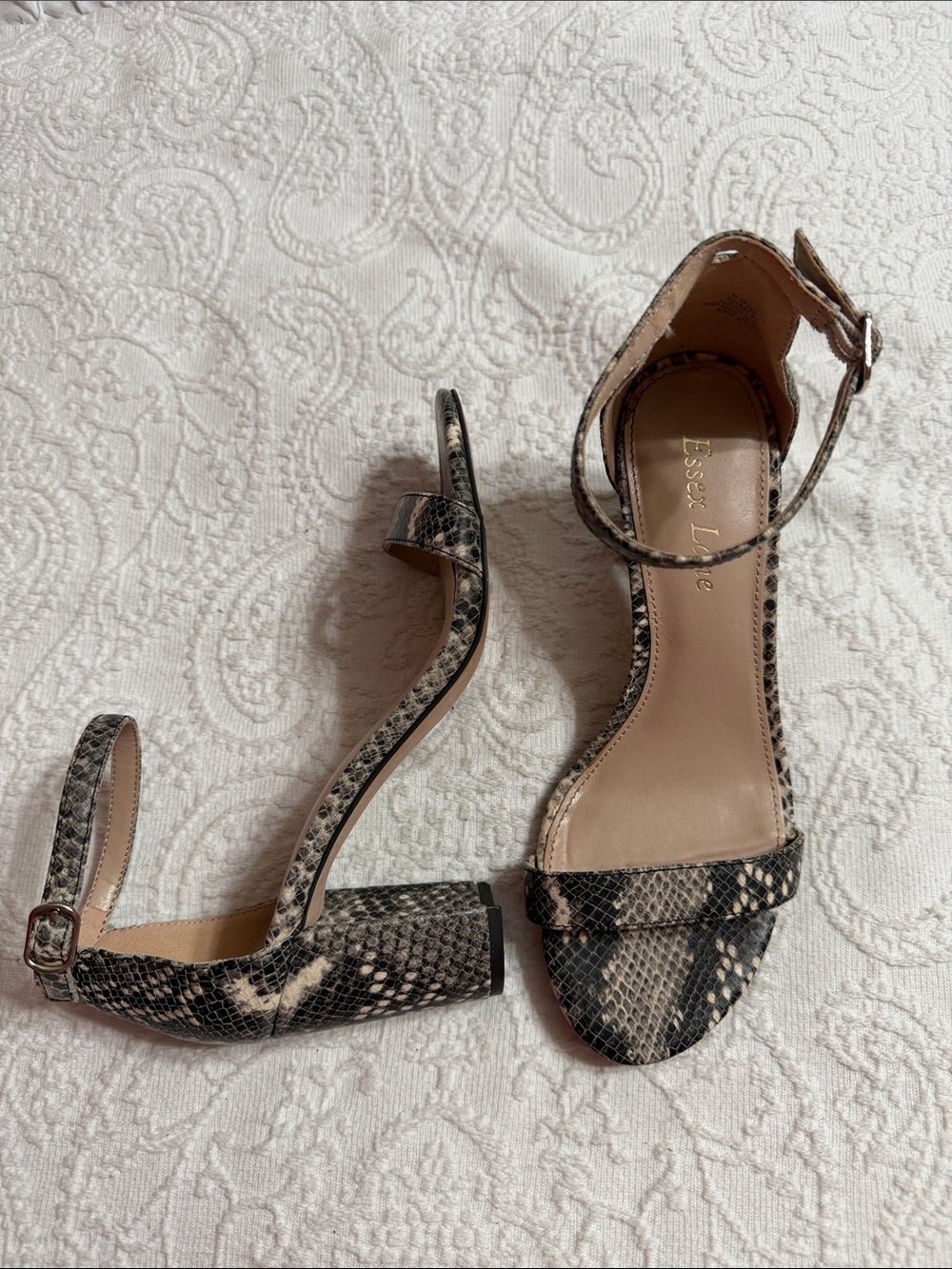 Essex Lane Snake Print Ankle Strap Heels Size 6.5M